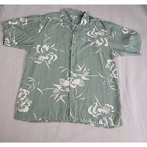 Tommy‎ Bahama Silk Shirt Mens XL Button Green Floral Camp Hawaiian Lightweight